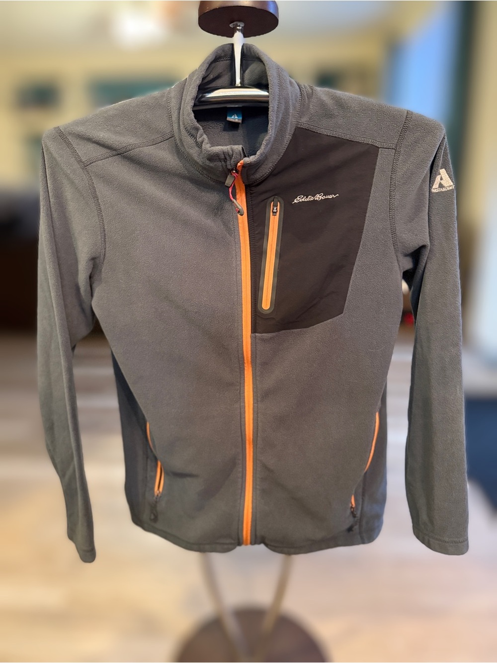 Men’s Eddie Bauer FIRSTASCENT Gray Fleece Jacket with Orange Trim size M